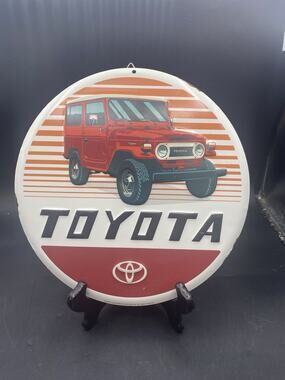 Vintage Toyota Land Cruiser Sign Motors Gas Pump Porcelain Style Metal Sign